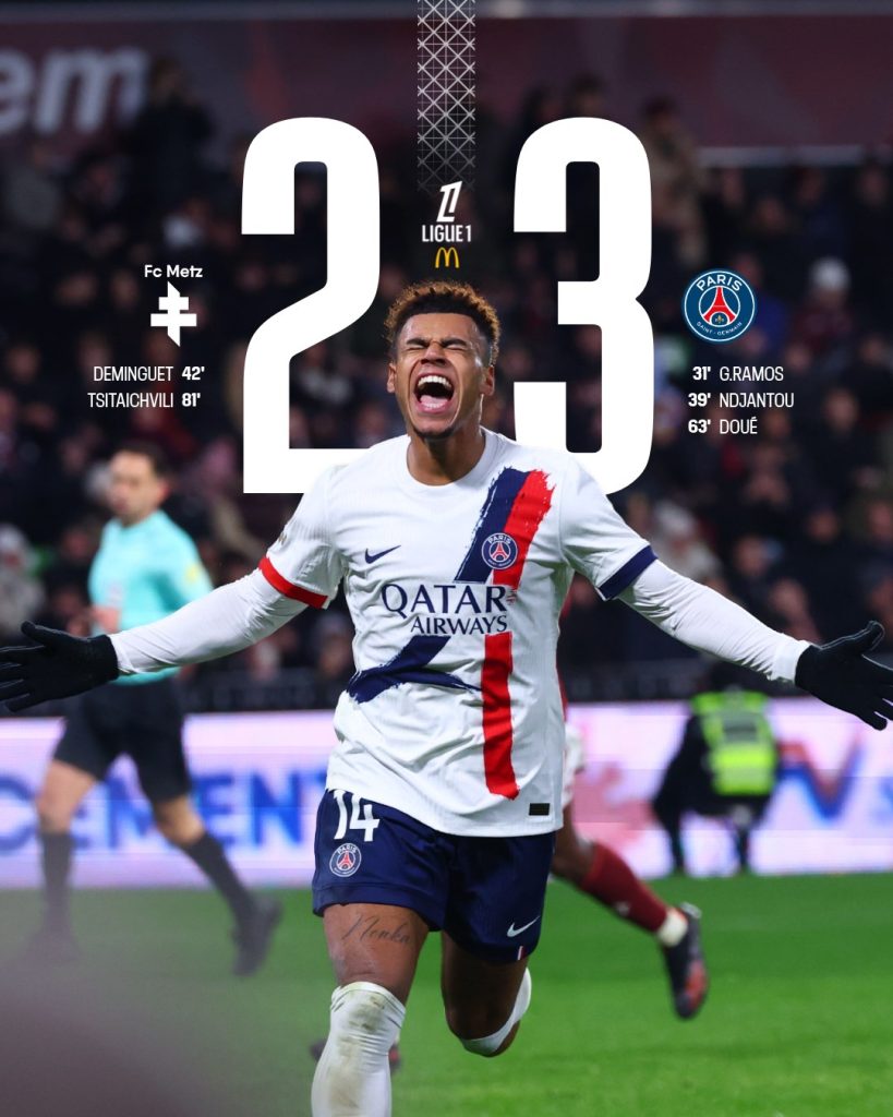 Kết quả Metz 2-3 PSG: PSG thắng chật vật đội bét bảng